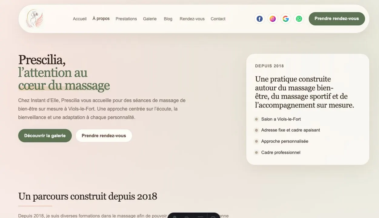Page de présentation de l’approche Instant d’Elle sur ordinateur